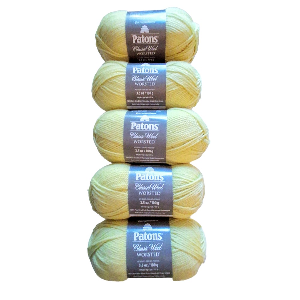 Patons Classic Wool Worsted Yarn – 5 Skeins Soft Sprout (Light Yellow Green)